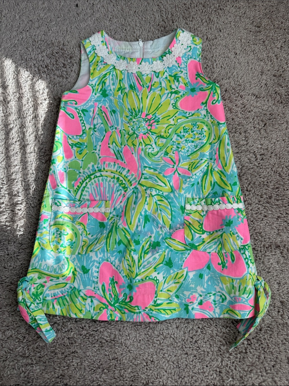 Girls Floral Shift Dress Top - Pink & Green